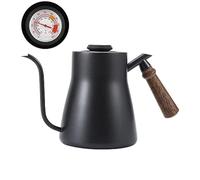 850ml Hervidor de Café con Cuello de Cisne con Mango de Madera, Acero Inoxidable Con/Sin Termómetro Verter sobre el Hervidor de Café, Diseño Elaborado de la Boquilla, Antideslizante (Con termómetro)