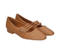 85525 Zapato de Mujer Estilo Merceditas, Comodas y Elegantes con Hebillas Decorativa y Tacon Bajo, Diseno Sofisticado con Puntera Fina. Camel Talla 38