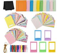 86 Pcs Accesorios para Cámara Instantánea, 60 Pegatinas Marcos Colores, 10 Marcos de Fotos Papel, 10 Clips Colgantes, 5 Marcos Cuadros Mesa de Plástico, 1 Paño de Microfibra, para Mini 9 8 8+