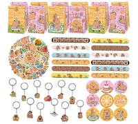 86 PCS Capybara Party Favour Supplies, Capybara Cumpleaños Party Decoraciones incluyendo bolsas de regalo de Capybara, pegatinas,llavero,pulseras para fiesta de cumpleaños temática de Capybara