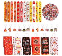 86 piezas Fireman Birthday Party Set,Feuerwehr Geburtstag Deko Set, con 12 Slap Pulseras, 12 Bombero Geschenkktüten, 12 Schlüsselschlüssel,50 Cartoon Aufkleber für Kinder Party Geschenke