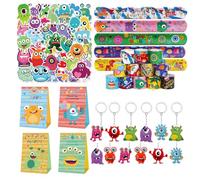 86 piezas Monster Party Mitgebsel Set,Monster Theme Party Geschenke,Monster Geburtstag Party Deko mit Schlüsselanhänger Geschenktüten Aufkleber Schnapparmbänder,für Jungen Mädchen Gastgeschenke
