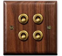 86 Type Antique Solid Wood Panel Brass Lever Toggle Light Switch, 1-4 Gang 2 Way Household Wall Switch(4 Gang)