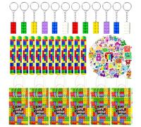 86Pcs Bloques de construcción Party Set, 12 Pulseras Slap, 12 Bolsas de Regalo, 12 Llaveros, 50 Pegatinas, Decoración de Fiesta de Bloques de Construcción, Regalos para Niña Niño
