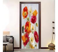 86x200 cm Murales puerta de Pegatinas RomáNtico Flores Pintura Al óLeo Creativos papel Autoadhesivo Adhesivo Fotográfico Pegatina Gris Extraíble Impermeable Vinilos Decoración Arte Para Puertas