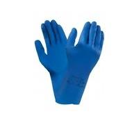 87-195 ANSELL SIZE 9.5/10 VERSATOUCH REUSABLE EXTRA THIN COTTON FLOCKED NATURAL RUBBER LATEX FISHSCALE GRIP GLOVES BLUE - CAT III - EN374 - EN388-X010 - EN421