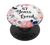 87 Years Loved 87th Birthday Floral 87 Year Old Men Women PopSockets PopGrip Adhesivo