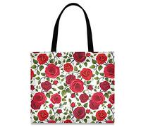 874 Bolsos Tote Shopper 40X50Cm, Hermosa Rosa Roja Flores Hojas Patrón Bolso Shopper Bag Transpirable Bolsa Tote Multifuncional Bolso De Mano Compras Para Damas Mujer Escuela
