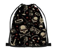 874 Mochila De Cuerda, Patrón De Repetición De Rock Retro Heavy Metal Bolsa De Tela Cómodos Bolsa con Cordón Impermeable Morral para Escuela Estudiantes 36X42Cm