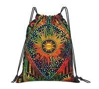 874 Mochila De Cuerda, Psicodélico Celestial Sol Luna Planeta Bohemio Naranja Hippie Mochila Cuerda Impermeable Bolsa De Gimnasia Unisex Gym Sack para Chica Viaje 36X42Cm