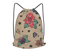874 Mochila De Cuerda, Tatuajes De Rockabilly Bolsa De Tela Moderno Bolsa De Cuerdas Unisex Mochila con Cordón para Nadar Playa 36X42Cm