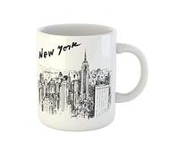 874 Taza Cerámica Ciudad Nueva York Skyline Nyc Blanco Manhattan Negro Noche Original Porcelana Humor Taza De Desayuno 330Ml Para Hombre,Cumpleaños,Leche