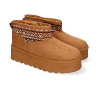 87727 Botin Australiano para Mujer, Comodo y Calido, Forrado el Interior con Pelo, Sin Cierre, Adorno en la Cana. Camel Talla 38
