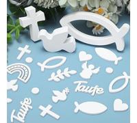 88 unidades de decoración de bautizo de color blanco puro, juego de decoración individual de madera con peces, palomas, cruces, corazones y más para decoración de mesa, baby shower y comunión