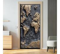 88 x 200 cm Papel pintado autoadhesivo para puerta Póster sin burbujas | Moderno mapa industrial Continente Costa | Adhesivo para puerta | Resistente al agua 3D Adhesivo para puerta Adhesivo de pared