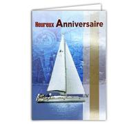 881808 - Tarjeta de felicitación para velero con vela con purpurina que brillan Navegación Nautismo Lago Mar Océano Crucero Capitán Comandante - Formato 11,5x17 cm con sobres