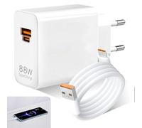 88W Cargador Rápido para Honor 90 Lite, 2 Puertos Supercargador USB-C con PD 88W con 6A Cable USB C de 1m Compatible con Honor 200 90 70 Lite Magic6 5 Pro Pad X9 X9b X9a Pura 70 Ultra