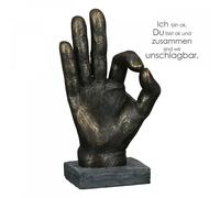 89342 Escultura Casablanca Polirresina Antik Mano con Signo OK sobre Base Bronce