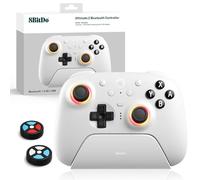 8Bitdo Ultimate 2 Mando Bluetooth (Actualización del Joystick TMR), Anillo de Fuego RGB, Gatillos conmutables Efecto Hall/Táctiles, Vibración y Control de Movimiento para Switch 2, Windows PC (Blanco)