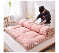 8cm Thick Foldable Futon Mattress Soft Portable Japanese Floor Mat Easy Storage Double/Single/Queen Size Grey Plaid Perfect for Home & Travel(Pink,150x200cm)