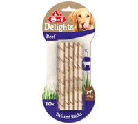 8in1 Delights Beef Twisted Sticks - Varillas para Masticar saludables para Perros sensibles, Carne de Vacuno Envuelta en Piel de Vacuno, 10 Unidades