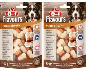 8in1 Galletas para Perros Flavours Meaty Biscuits - Deliciosas golosinas para Perros con Tres Notas de Sabor en un Aperitivo, Bolsa de 100 g (Paquete de 2)