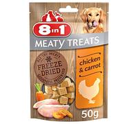 8in1 Meaty Treats - Golosinas para Perros liofilizadas con Pollo y Zanahoria, sin Cereales y sin azúcar, Bolsa de 50 g