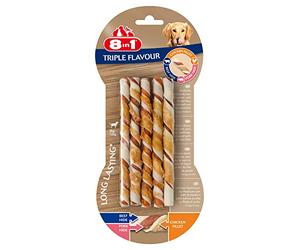 8in1 Triple Flavor Huesos para Masticar envueltos en Filete de Pollo, Palitos retorcidos