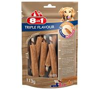 8in1 Triple Flavour Ribs - Varillas para Masticar para Perros con Mucha Carne Extra, Bolsa de 113 g (Aprox. 6 Unidades)