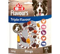 8in1 Triple Flavour Rings M/L Snacks para Perros - Bocadillos masticables para Jugar y Masticar con Mucha Carne Extra, Bolsa de 120 g (2 Anillos Dobles)