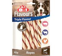 8in1 Triple Flavour Ropes - Varillas para Masticar para Perros - Bocadillos masticables para Jugar y Masticar con Carne de Res, Cerdo y Carne de Pollo, Bolsa de 65 g (Aprox. 6 Unidades)