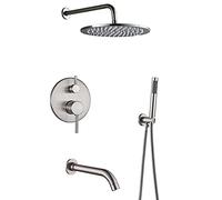 8Inch Rain Mixer Shower Combo Set, Concealed 3 Way Shower System with Rainfall Shower Head, Embedded Box, Handheld Shower and Rotate Tub Faucet