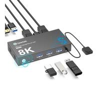 8K @ 60Hz DisplayPort KVM Switch 2x1, 2 ordenadores, 1 monitor, conmutador KVM compartir, 1 teclado ratón, USB 3.0 Switch con mando a distancia, EDID, HDCP, para PC, Mac