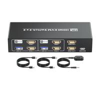8K60Hz 4K120Hz HDMI KVM Switch 2 Monitores 2 Ordenadores USB 3.0 Dual Monitor HDMI KVM Switch para 2 PC para compartir teclado, ratón y 2 monitores