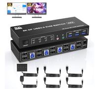 8K60Hz Displayport KVM Switch 2 Monitors 4 Computers, 4K120Hz Dual Monitor Conmutador KVM Switcher DP1.4 Para 4 Ordenadores Que Comparten 2 Monitores y 3 Dispositivos USB 3.0 y Salida Audio Micrófono