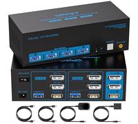 8K60Hz HDMI+2 Displayport KVM Switch 2 PC 4K120Hz 3 Monitore Conmutador KVM USB 3.0 para Dos Ordenadore Compartir Tres Monitore Soporte Modo Extendido&Copia con 12V DC Adapter y 2xCable USB