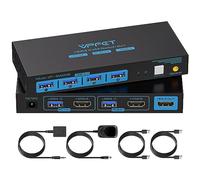 8K60Hz HDMI KVM Switch 2 PC 1 Monitor Conmutador KVM USB-3.0 2 Ordenadores que Comparten 1 Monitor y 4 Dispositivos USB con Controlador de Expansióna y 2xCables USB