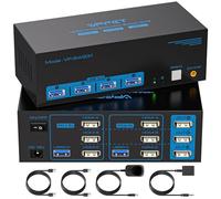 8K60Hz HDMI KVM Switch 2 PC 3 Monitores USB3.0 Conmutador KVM 4K120Hz con 4 Puertos USB Para Dos Ordenadores Compartir 3 Monitores Soporte Modo Extendido y Copia con 12V DC Adapter y 2 Cables USB