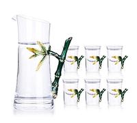 8KLANMMQ Creative 1 olla 6 tazas con mango de bambú Juego de vino de 300 ml dispensador de vino esmalte color 15 ml taza de licores Vodka juego de barra de regalo (color: verde, tamaño: 1 juego