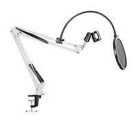 8KLANMMQ Soporte de brazo de tijera para micrófono de escritorio con soporte de clip de micrófono, pantalla de soplado, para cantar, grabar, etc