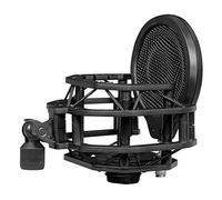 8KLANMMQ Soporte de choque para micrófono con filtro pop de metal, doble capa de malla de metal, parabrisas y protector de micrófono para micrófono