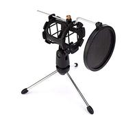 8KLANMMQ Soporte de trípode ajustable para micrófono de estudio, soporte plegable para micrófono de escritorio con clip de soporte de micrófono y filtro pop