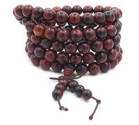 8MM 108 perlas de oración Mala Pulsera de meditación Buda tibetana de madera de rosa natural