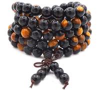 8MM 108 perlas de oración Mala Pulsera, sandalia negra en yin y yang, collar de meditación Buda Buda de madera, One Size, Madera