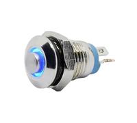 8mm Momentary Metal Push Button Switch ON OFF Brass High Ring 3V 12V DC 220V AC Red Green Blue LED Illuminated Pushbutton Switch(Blue LED,12V-24V)