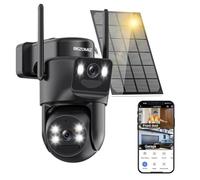 8MP Cámara de vigilancia WiFi al aire libre de doble objetivo,2.4G/5GHz Cámara 2-en-1,Detección humana con panel solar,Seguimiento automático,visión nocturna color,Impermeable,Audio bidireccional,360°