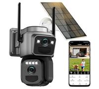 8MP - Cámara de vigilancia WiFi exterior inalámbrica, cámara solar/batería/doble objetivo, 360°PTZ, seguridad en el hogar, seguimiento automático, visión de volocturne, alarma luminosa y sonido,audio