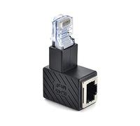 8P8C - Adaptador Ethernet LAN macho a hembra 5e/6 hacia arriba hacia abajo a la izquierda, ángulo de extensión de 90 grados