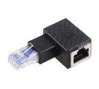 8P8C - Adaptador Ethernet LAN macho a hembra 5e/6 hacia arriba y hacia abajo a la izquierda, ángulo de extensión de 90 grados, enrutador de cristal