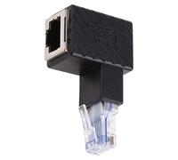 8P8C - Adaptador Ethernet LAN macho a hembra 5e/6 hacia arriba y hacia abajo a la izquierda, ángulo de extensión de 90 grados, enrutador de cristal